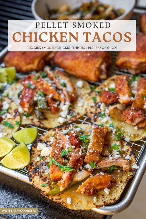 Smoked Chicken Tacos, Recipes With Smoked Chicken, Traeger Grill Recipes Chicken, Traeger Smoked Chicken, Steam Chicken Recipe, Chicken Breast Tacos, Smoked Chicken Thighs, Traeger Chicken, Braised Chicken Recipes