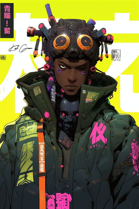 Afrofuturism Art Illustrations, Afrofuturism Aesthetic, Cyberpunk Artwork, Afrofuturism Art, Anime Home, Cyberpunk Aesthetic, Cyberpunk Character, Black Anime Characters, Black Art Pictures