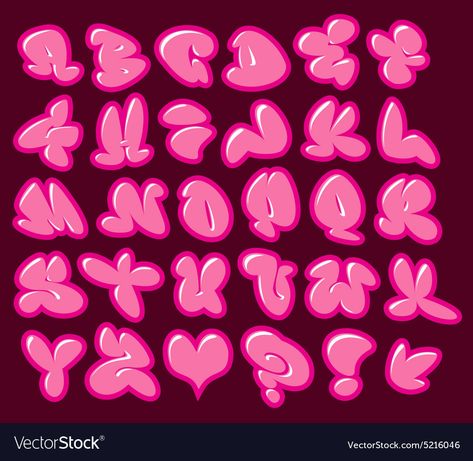 Pretty Bubble Letter Fonts, Pink Graffiti Aesthetic, Bubble Gum Drawing, Gum Graffiti, Bubble Gum Illustration, Bubblegum Graffiti, Bubble Letters Designs, Gum Drawing, Bubble Graffiti