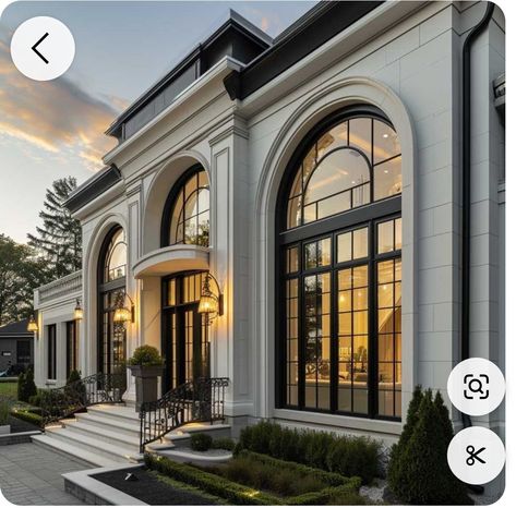 Large Window House Exterior, Contemperory Houses, Villa Windows Design, Front House Windows Ideas, House With Big Windows Exterior, Exterior Window Ideas, French Style House Exterior, Classic House Facade, Classic Elevation Design