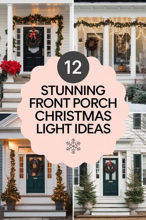 Get inspired with these 12 stunning front porch Christmas light ideas! Transform your outdoor space into a winter wonderland with creative lighting designs that will spread holiday cheer and warmth. From classic string lights to festive lanterns, these ideas will help you create a welcoming and magical atmosphere for the holiday season. Whether you prefer traditional white lights or colorful displays, there's something for everyone to enjoy. Traditional Outdoor Christmas Lights, Traditional Christmas Front Porch, Tasteful Christmas Lights Outdoor, Christmas Light Ideas Outdoor, Classy Outdoor Christmas Lights, Outdoor Christmas Lanterns, Outdoor Xmas Lights, Porch Christmas Lights, Porch Lanterns