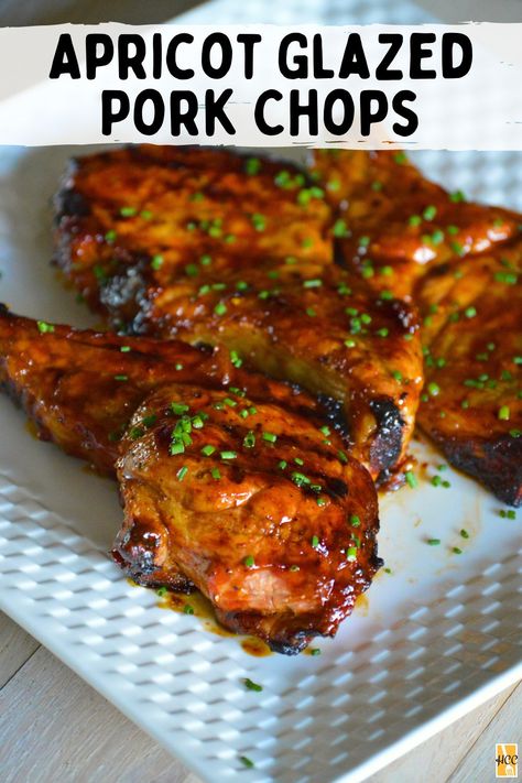 Pork Apricot Glaze, Pork Chop With Apricot Glaze, Pork Chop Recipes Apricot Jam, Pork Chop Apricot Glaze, Pork Chops With Apricot Preserves, Pork Chops With Pear Glaze, Pork Chop Recipes With Fruit, Fall Pork Chops, Apricot Recipes Dinner