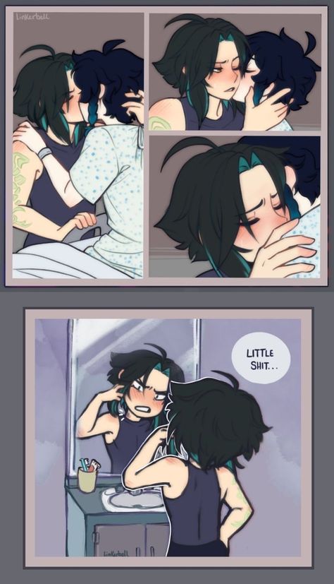 Hanging Pose Reference Drawing, Venti X Xiao Kiss, Venti X Xiao, Xiao X Venti, Sweet Relationship, Genshin Ships, Relationship Comics, Brutally Honest, Gay Art