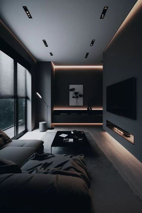 Living Room Lighting Design, Dark Living Rooms, Luxury Modern Homes, H Design, Living Room Partition Design, Room Partition Designs, Bachelor Pad, Luxury Homes Interior, Living Room Grey