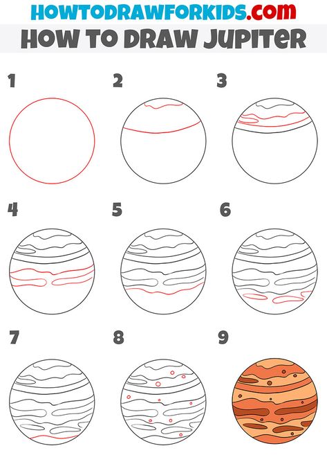 Universe Drawing Ideas Easy, Jupiter Painting Easy, Jupiter Doodle, How To Draw Planets, Jupiter Sketch, Planet Drawing Easy, How To Draw Space, Planet Drawings, Drawing Planets