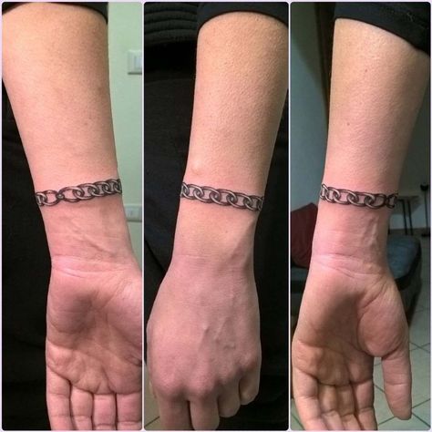 Bracelet Band Tattoo, Anklet Chain Tattoo, Bracelets Tattoo Men, Chain Tattoo Around Arm, Chain Tattoo Men Arm, Cuff Bracelet Tattoo, Mens Bracelet Tattoo, Wrist Chain Tattoo, Chain Link Tattoo For Women