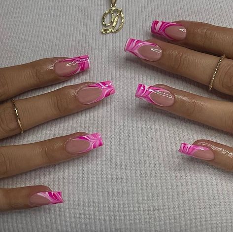 Nicki Minaj Nails, Sparkly Ombre Nails, Hot Pink Nail Designs, Pink Ribbon Nails, Hot Pink Nail, Pink And White Nails, Kylie Nails, Bright Pink Nails, Solid Color Nails