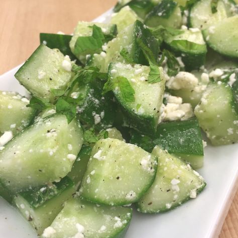 Cucumber Feta Cheese and Mint Salad | Nature Fresh Farms Cucumber Feta Salad, Mint Salad, Cucumber Recipes, Veggie Salad, Feta Salad, English Cucumber, Cucumber Salad, Side Salad, Vegetarian Cheese