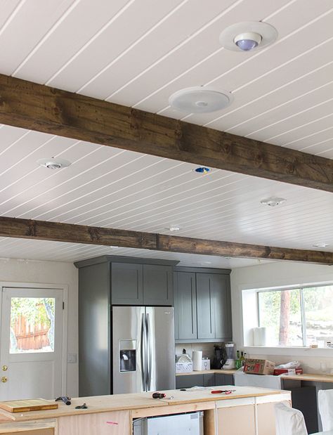 Faux beams Diy Wood Beams, Gorgeous Fireplaces, Jenna Sue, Faux Wood Beams, Faux Beams, Wood Beam Ceiling, Faux Fireplace, Exposed Brick Walls, Wooden Beams