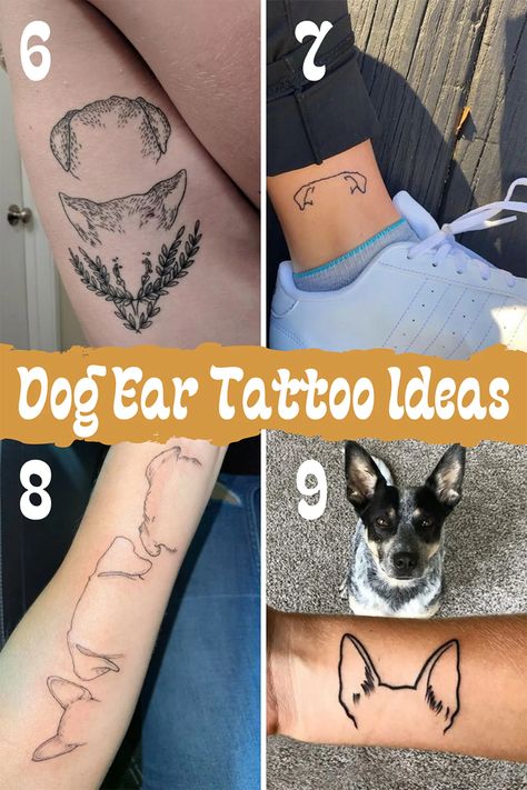 Outline Dog Ear Tattoo Designs For Minimalist Dog Lovers - TattooGlee Dog Ear Tattoo Ideas, Dog Outline Tattoo Silhouettes, Pet Ear Outline Tattoo, Pet Outline Tattoo, Dog Ears Tattoos, Dog Ear Tattoo Outline, Dog Head Tattoo, Pet Tattoos Dog, Dog Ear Outline Tattoo