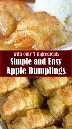 These Simple and Easy Apple Dumplings are made with crescent rolls, cinnamon, butter, sugar and lemon lime soda. With only 7 ingredients, this easy apple dumpling recipe is the best and most flavorful of them all! Top it off with a scoop of vanilla ice cream and you’ve got pure heaven in a bowl! Crescent Roll Apple, Apple Crescent Rolls, Apple Recipes Easy Healthy, Gluten Free Apple Recipes, Crescent Roll Recipes Dessert, Crescent Roll Apple Dumplings, Crescent Roll Dessert, Easy Crescent Rolls, Easy Apple Dumplings