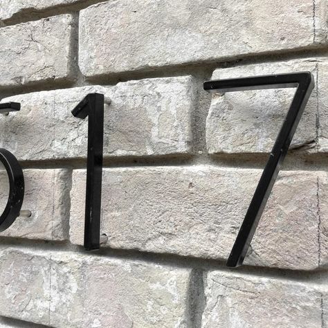 House Numbers On Brick Home, Address Numbers On Brick House, House Number On Brick, Floating House Numbers, House Numbers On Brick, How To Hang House Numbers On Brick, Address On Rock House Numbers, Hang On Brick Without Drilling, Fake Rock Wall