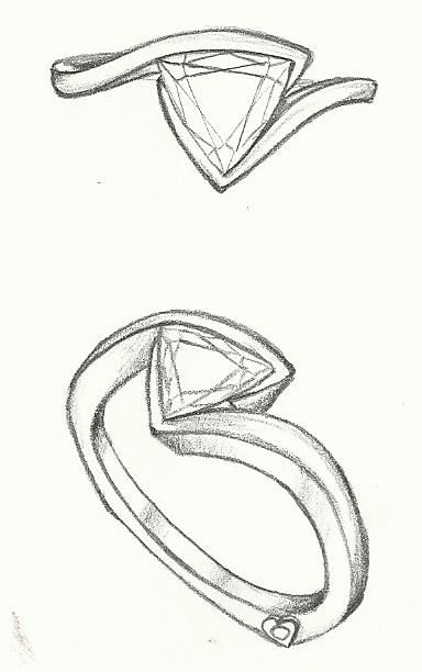 Mark Schneider Design - custom trillion cut diamond solitaire contemporary Wedding Ring Drawing, Pencil Drawing Ideas, Ring Sketch, Jewel Drawing, Jewelry Rendering, Fashion Drawing Sketches, Fashion Drawing Tutorial, Art Jewelry Design, Jewellery Design Sketches