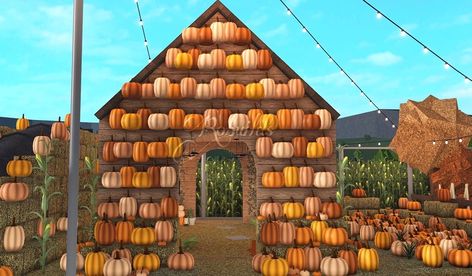 Fall Bloxburg Backyard, Pumpkin Patch Decals Bloxburg, Bloxburg Halloween Carnival Layout, Bloxburg Fall Town Ideas, Pumpkin Patch Bloxburg, Bloxburg Carnival, Bloxburg Pumpkin Patch, Bloxburg Autumn, Autumn Carnival