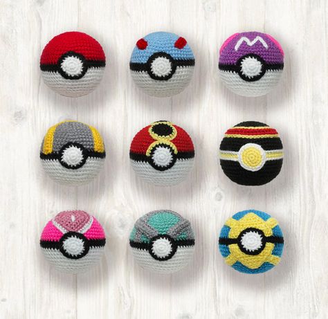 Pokemon Balls Crochet Pattern, Poke Ball, Great Ball, Master Ball, Ultra Ball, Repeat Ball, Luxury Ball, Love Ball, Net Ball, Quick Ball Pokeball Crochet Pattern, Ball Crochet Pattern, Pokemon Balls, Geek Crochet, Pokémon Crochet, Ultra Ball, Pokemon Crochet, Pokemon Crochet Pattern, Crochet Keychains