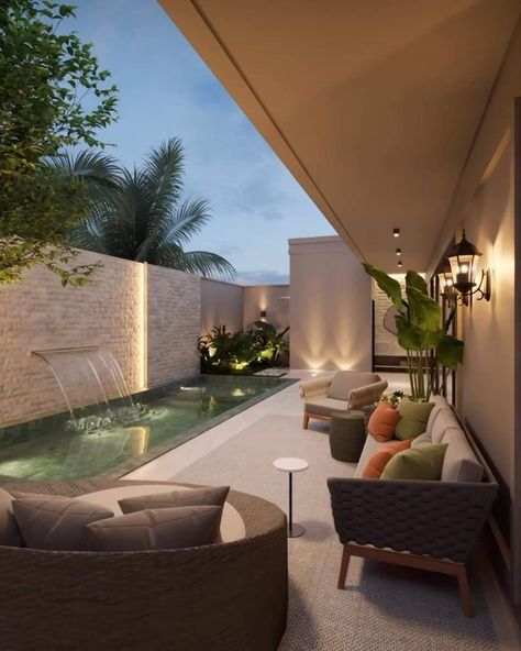 Townhouse Exterior, Outdoor Sitting Area, Outdoor Living Design, House Outside Design, Backyard Pool Designs, Patio Designs, Home Design Living Room, Home Building Design, Interior Garden