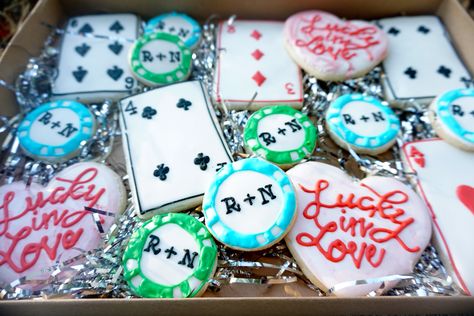 Lucky In Love Cookies, Lucky In Love Bridal Shower Decor Casino, Lucky In Love Engagement Party, Lucky In Love Bachelorette Party, Vegas Cookies, Bachelorette Cookies, Cookies Royal Icing, Casino Party Invitations, Bachelorette Theme