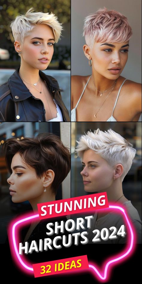 Discover a new you with our 32 short haircuts for 2024, featuring the latest styles that are sure to make a statement. Whether you�re looking for something bold or subtle, find the perfect cut to match your personality. Short Short Hairstyles For Women, Short Curly Side Shave, Bold Short Hair For Women, Full Pixie Haircut, Short Haircut 2024 Women, Short Haircuts With Undercut, Short Haircuts Women 2024, Short Pixie With Long Bangs, Asimetric Haircut Short