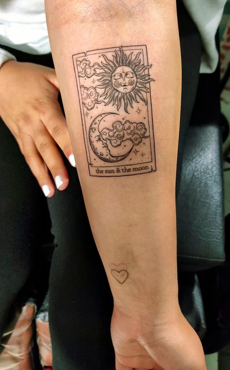 222 Moon Tattoo, Sun And Moon Loteria Tattoo, Sun And Moon Tattoo No Face, Dreaming Tattoo Ideas, Sun And Moon Phases Tattoo, Mexican Sun And Moon Tattoo, Celestial Sun And Moon Tattoo, Sun And Moon Tarot Card Tattoo, Sun And Moon Tattoo Color