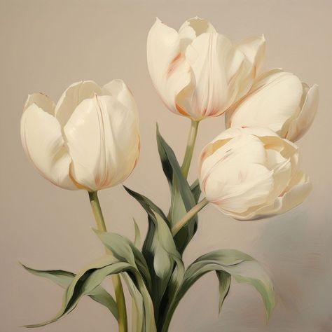 A close up on pale tulips painting blossom flower. | premium image by rawpixel.com / Jubjang Flower Paint, Tulip Painting, Tulip Flower, Paintings Art, White Tulips, Tulips Flowers, Blossom Flower, Free Design Resources, Premium Design