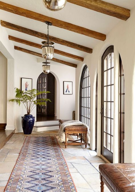 22 Foyer Ideas for a Bold, Beautiful Entry Traditional Entryway Flooring, One Story Foyer Entryway, Lodge Foyer Entryway, Tudor Entryway Foyers, Farm House Entry Floor.art, White Foyer, Traditional Foyer, Small Mudroom Ideas, Farmhouse Makeover