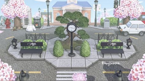 Acnh City Core Entrance Ideas, Animal Crossing City Core Entrance, Acnh City Plaza, Acnh Museum Design Ideas City, Plaza Ideas Acnh, Acnh Citycore Layout, City Core Resident Services, Acnh Entrance Inspiration City, City Core Acnh Codes