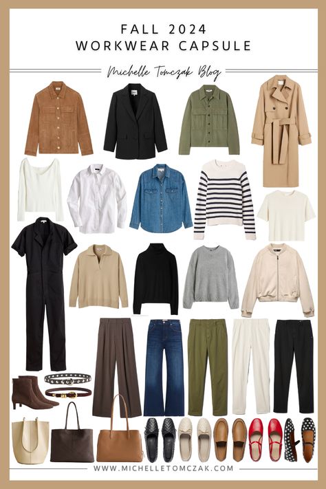 I am happy to be sharing a fall 2024 workwear capsule with you today! This project came from chatting with a friend who is busy professional with great taste, but not a lot of time to plan her wardrobe. I...Read More Fall Basics 2024, Fall Capsule Wardrobe 2024 Work, Fall 2024 Capsule Wardrobe, Capsule Outfit Ideas, Office Capsule Wardrobe, Effortless Style Casual, Capsule Fashion, Double Denim Outfit, Workwear Capsule Wardrobe