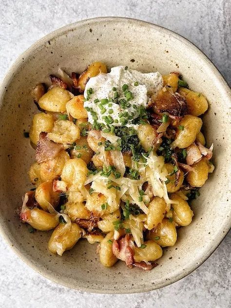 Gnocchi Bacon, Potato Sheet Pan, Sheet Pan Gnocchi, Baked Gnocchi, Potato Pasta, Sheet Pan Suppers, Loaded Baked Potato, Recipe Sheets, Pan Dinners