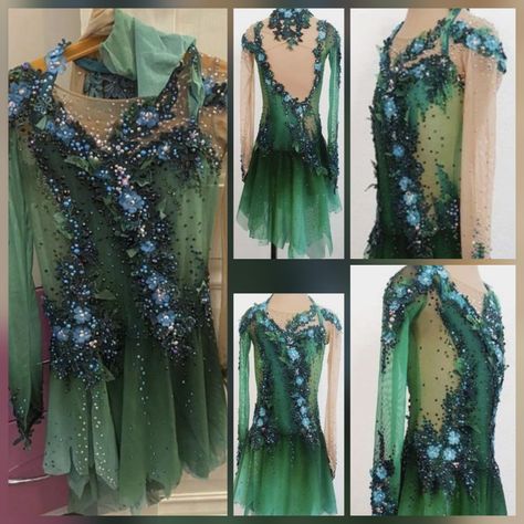 Green Figure Skating Costume, Dark Green Figure Skating Dress, Green Figure Skating Dress, Ice Skating Dresses Costumes, Skate Outfit, Ice Skating Costumes, Figure Skating Competition Dresses, Figure Ice Skates, Figure Skating Outfits