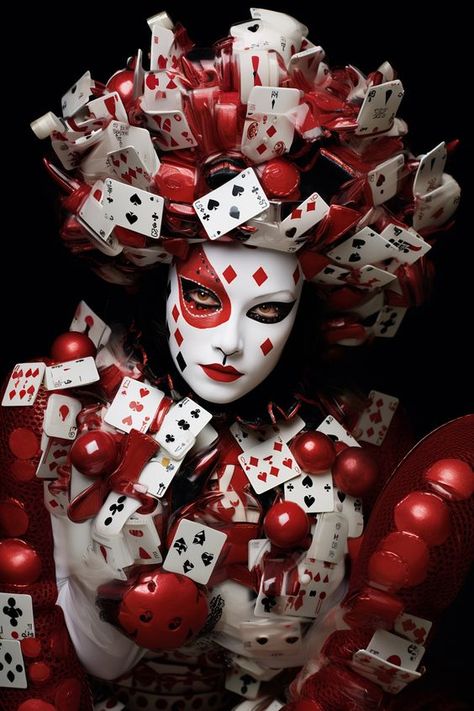 ♔ IA Jeux de Cartes Playing Card Makeup, Floral Headshots, Venice Masquerade, Playing Card Costume, Epic Halloween Costumes, African Head Dress, Card Costume, Student Portfolio, Venetian Carnival Masks