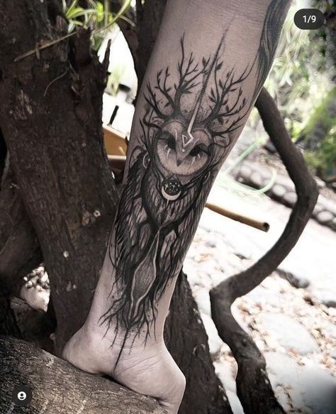 Owl Witch Tattoo, Dark Mystical Tattoos, Animal Hand Tattoos For Women, Dark Cottage Core Tattoos, Witchy Elbow Tattoo, Witchy Owl Tattoo, Gothic Feminine Tattoos, Dark Feminine Tattoo Arm Sleeve, Paranormal Tattoo Ideas