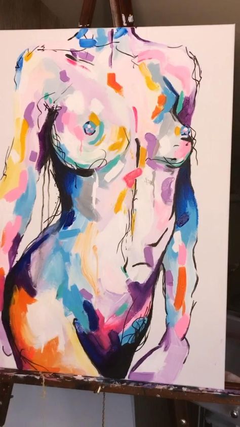 Women Acrylic Painting Canvases, Women Body Acrylic Painting, Female Torso Painting, Acrylic Paintings Of Women Body Art, Women Painting Body Figure Drawing, Woman Body Paintings Art, Paintings Of Women Body Art, Body Watercolor Painting, Bodypating Ideas