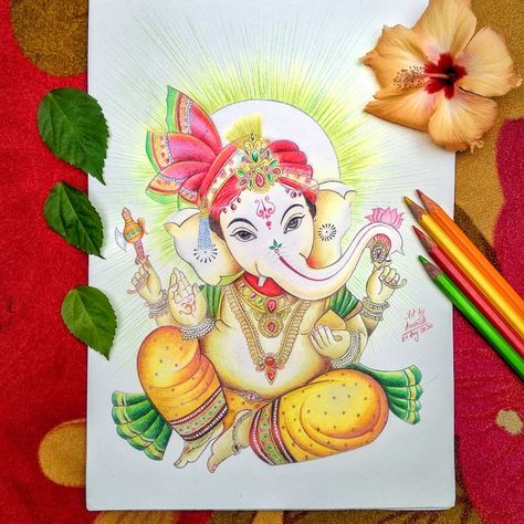 My new drawing of the great lord Ganesh ji using Doms pencil colors. Follow me for more (@artbyaashish). 🤗 Ganesha Art With Color Pencil, Ganesha Color Pencil Sketch, Ganesh Colour Pencil Drawing, Ganesha Colour Pencil Art, Ganesh Ji On Canvas, Creative Ganpati Drawing, Lord Ganesh Drawings, Ganesh Ji Drawing Colour, Ganesh Ji Painting On Canvas