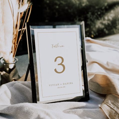 Minimalist Gold 5x7" Table Number Simple Baby Shower Table, Table Numbers Elegant, Eggplant Wedding, Table Numbers Wedding Rustic, Rustic Table Numbers, Wedding Table Number Cards, Elegant Wedding Reception, Leaf Silhouette, White Typography