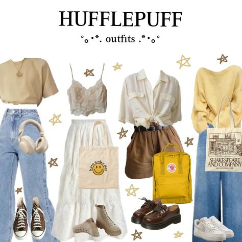 Hufflepuff Casual Outfit, Hufflepuff Outfits Aesthetic, Harry Potter Inspired Outfits Hufflepuff, Hufflepuff Outfit Aesthetic, Hufflepuff Aesthetic Outfits, Honeycore Aesthetic Outfits, Hufflepuff Inspired Outfits, Harry Potter Aesthetic Outfits, Hufflepuff Core