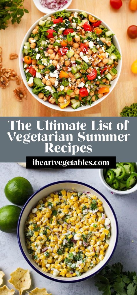 This list of vegetarian summer recipes is perfect for your next cookout or party. These recipes are so delicious, even the meat eaters will be making room on their plate for these dishes! Vegetarian Sides For Bbq, Vegetarian Cookout Recipes, Vegetarian Potluck Recipes, Vegetarian Cookout, Quick Sides, Cookout Menu, Summer Vegetarian Recipes, Summer Bbq Recipes, Easy Summer Dinners