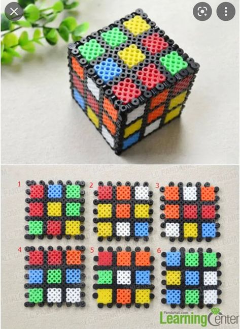 3d Perler Bead Patterns, Rubric Cube, Melty Bead Designs, Melt Beads Patterns, Hamma Beads Ideas, Easy Perler Bead Patterns, Pokemon Perler Beads, Melty Bead Patterns, Kandi Kid