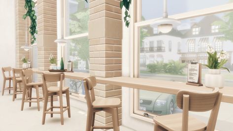 WILLOW CREEK CAFE + BAKERY | Patreon Sims 4 Bakery Interior, Sims 4 Bakery Cc, Sims 4 Bakery, Sims 4 Willow Creek, Apartment Pantry, Bakery Interior, Coastal Country, Cafe Bakery, Willow Creek