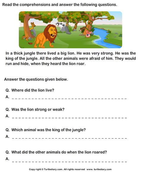 Download and print Turtle Diary's Reading Comprehension Lion worksheet. Our large collection of ela worksheets are a great study tool for all ages. Story Worksheet, 2nd Grade Reading Worksheets, Reading Comprehension Texts, Writing Comprehension, 2nd Grade Reading Comprehension, Picture Comprehension, First Grade Reading Comprehension, Grade 1 Reading, Reading Comprehension For Kids