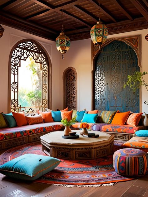 Morocco Design Interior, Mid Century Modern Moroccan, Moroccan Inspired Home, Middle Class Living Room, Moroccan Design Interior, Contemporary Moroccan Interiors, Class Living Room, Morrocan Aesthetic, Cream Bedroom Decor