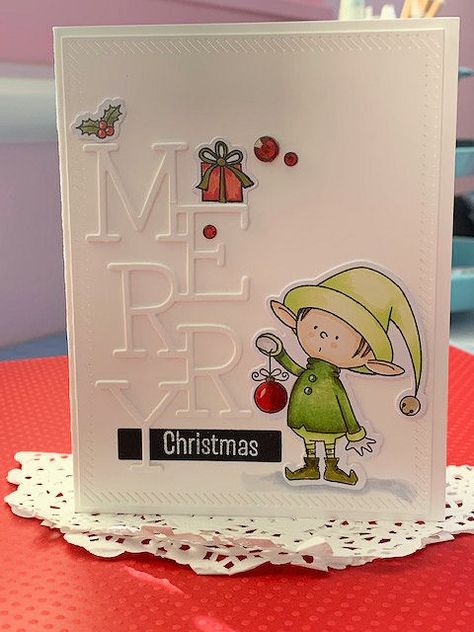 Mft Christmas Cards, Beautiful Christmas Cards Handmade, Elf Cards, Childrens Christmas Cards, Elf Christmas Card, Card Night, Chrismas Cards, Christmas Critters, Xmas Elf