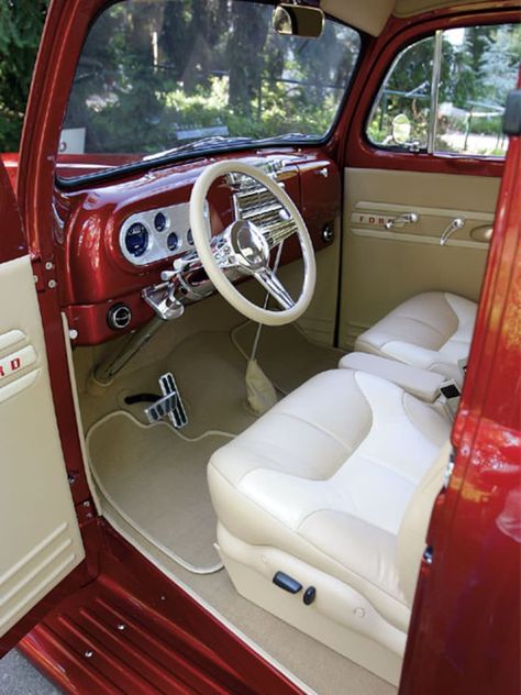 1948 Ford F-1 - Alvin's Candy Apple '48 Truk Ford, 1948 Ford Truck, Classic Trucks Magazine, Custom Lifted Trucks, Ford F1, Trucks Ford, Auto Paint, Old Pickup Trucks, Vehicle Interior