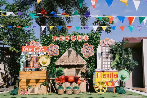 Philippines Fiesta Decorations, Buwan Ng Wika Decorations, Filipino Booth Ideas, Pista Sa Nayon Themed Party, Fiesta Theme Party Filipino Backdrop, Pinoy Themed Birthday Party, Pista Sa Nayon Decoration, Pinoy Fiesta Theme Party Decorations, Barrio Fiesta Theme Party