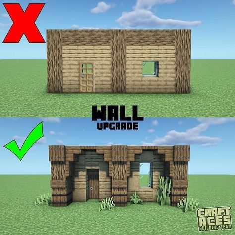 Minecraft Best Builds on Instagram: “Easy wall upgrade to your house ❤️ by @craftaces ➡️Follow @minecraftbuildinggod Like and share for more Tags: #minecraft #minecraftbuild…” Minecraft Building House Blueprints, Mc House Blueprints, Minecraft Village Houses Blueprints, Upgraded Village Minecraft, Minecraft Villager House Upgrade, Minecraft Survival House Blueprints, Minecraft Village Upgrade, Cute Minecraft Houses Tutorial, Minecraft House Ideas Blueprints