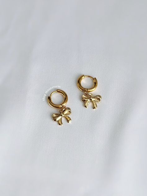 Gold Ribbon Bow Heart Cross Hoop Earrings Unisex Stainless - Etsy Cheap Elegant Beige Jewelry, Cheap Cute Everyday Earrings, Cheap Dainty Pierced Jewelry, Cheap Dainty Gold Plated Jewelry, Cute Everyday Cheap Earrings, Fantasy Earrings, Preppy Jewelry, Coquette Vintage, Snake Jewelry