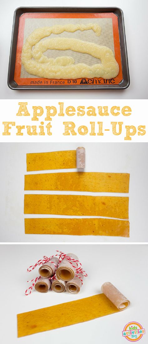 Applesauce Roll Ups, Applesauce Fruit Roll Ups, Apple Fruit Roll Up Recipe, Homemade Fruit Roll Ups, Strawberry Applesauce, Snack For School, Fruit Rollups, Make Applesauce, Fruit Leather Recipe