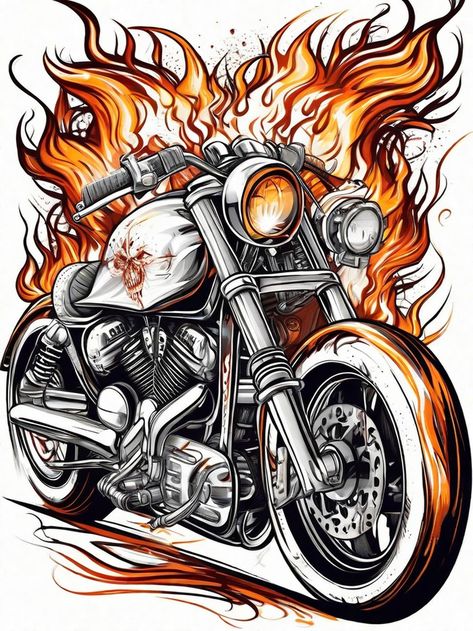 Harley Davidson Illustration, Harley Davidson Flames, Logo Moto, Harley Davidson Decals, Motorcycle Artwork, Motorcycle Drawing, Motorcycle Illustration, Tshirt Ideas, Motorcycle Design