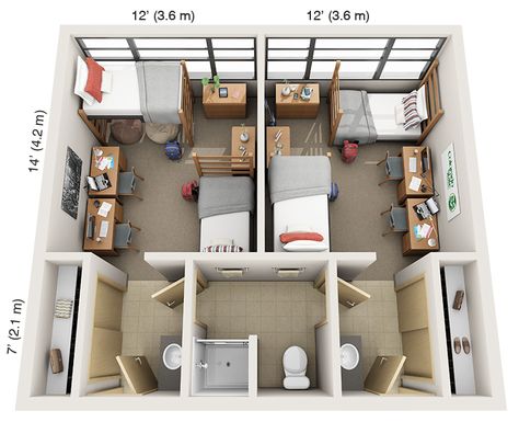 Bathtub Bedroom, Dorm Layout, Apartemen Studio, Dorm Room Layouts, Hostels Design, Hostel Room, Bathroom Bathtub, Residence Hall, Dorm Room Ideas