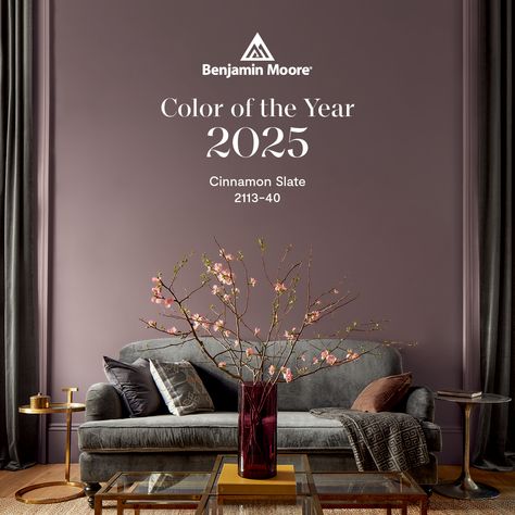 Introducing Benjamin Moore’s Color of the Year 2025, Cinnamon Slate 2113-40, an enduring yet modern mix of heathered plum and velvety brown. Visit us to embrace the beauty of quiet color with this delicate hue, and the rest of the calm, confident Color Trends 2025 palette. #coloroftheyear2025 #colortrends2025 #benjaminmoore #shoplocalnj Benjamin Moore Color Of The Year, Cinnamon Slate, Exterior Wood Stain, Exterior Stain, Wood Stain Colors, Benjamin Moore Colors, Benjamin Moore Paint, Interior Paint Colors, The Embrace