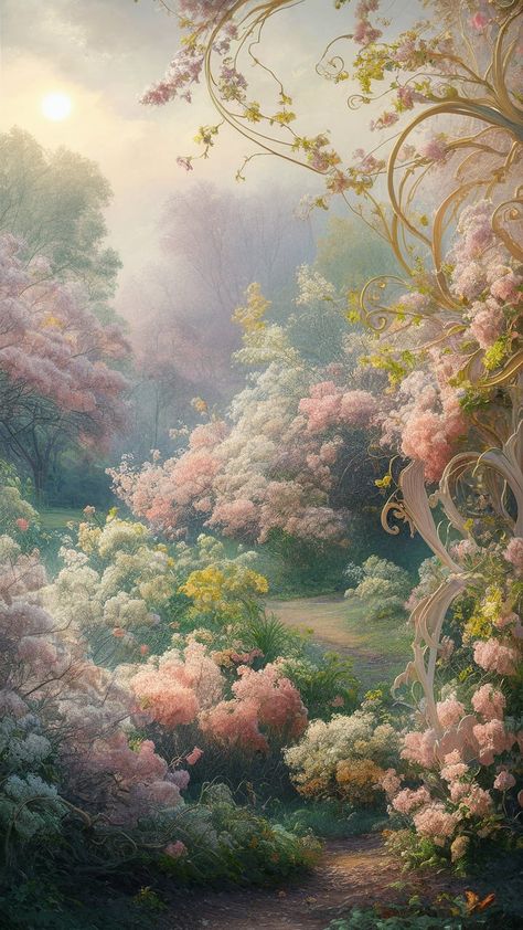 Soft Art Wallpaper, Whimsical Floral Art, Bloomcore Wallpaper, Aesthetic Painting For Room Decor, Soft Ethereal Aesthetic Wallpaper, Soft Vintage Wallpaper, Spring Album Cover, 9x16 Wallpaper, Monet Paintings Aesthetic